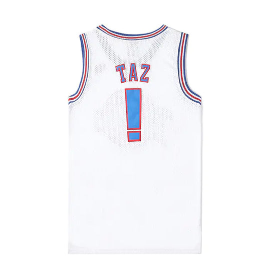 Tune Squad white basketball jersey with 'Taz' and number '1'  from the movie Space Jam on a white background