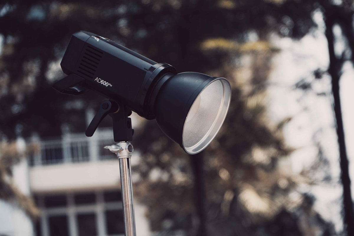 a close up of a light on a tripod