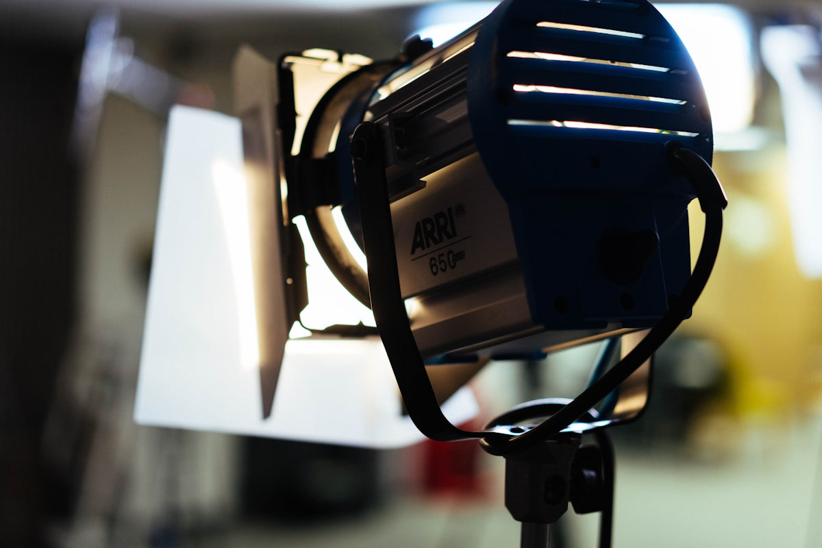 A professional studio light with barn doors