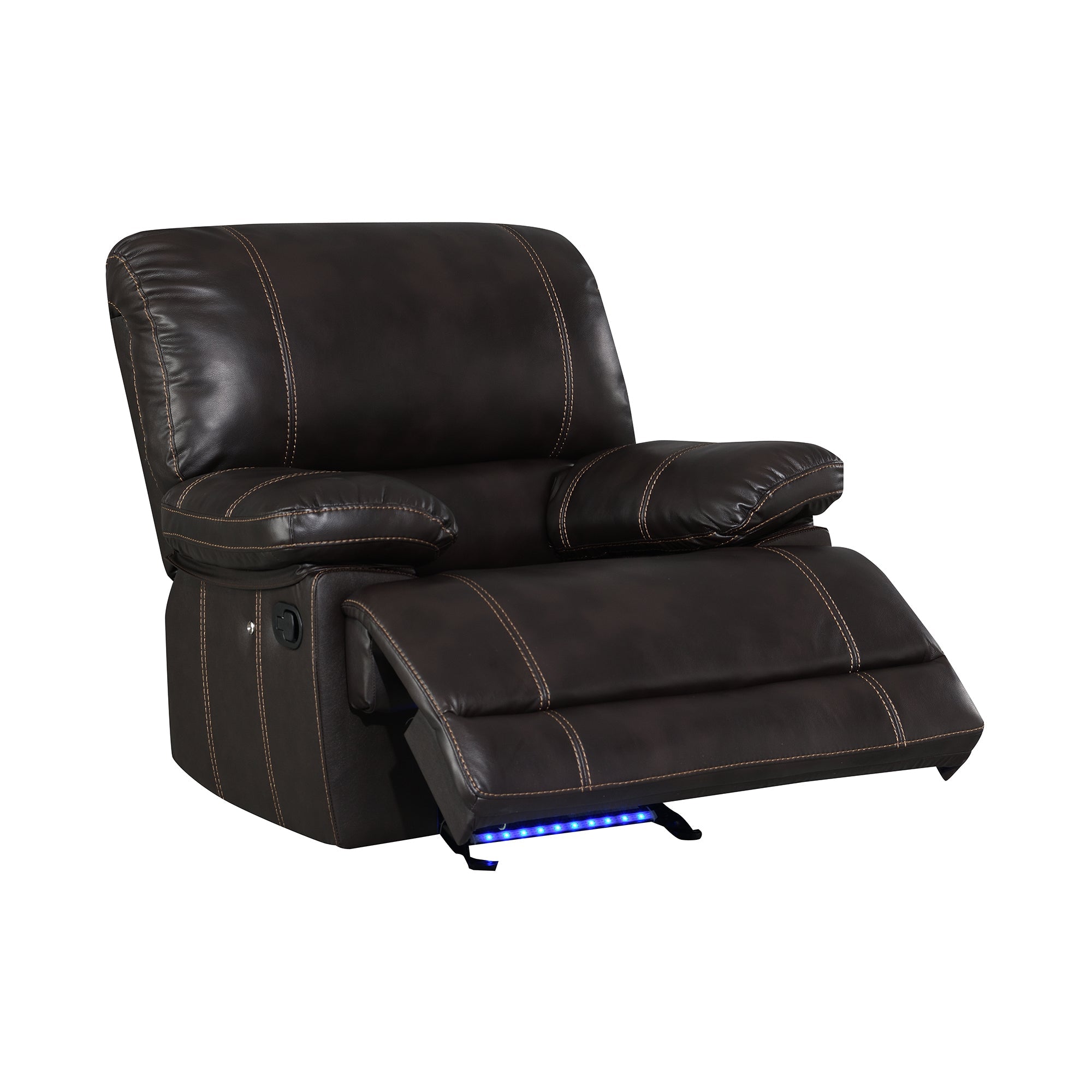 Angled view of the elegant manual reclining theater seat, highlighting the sophisticated design and plush cushions. Reclining.