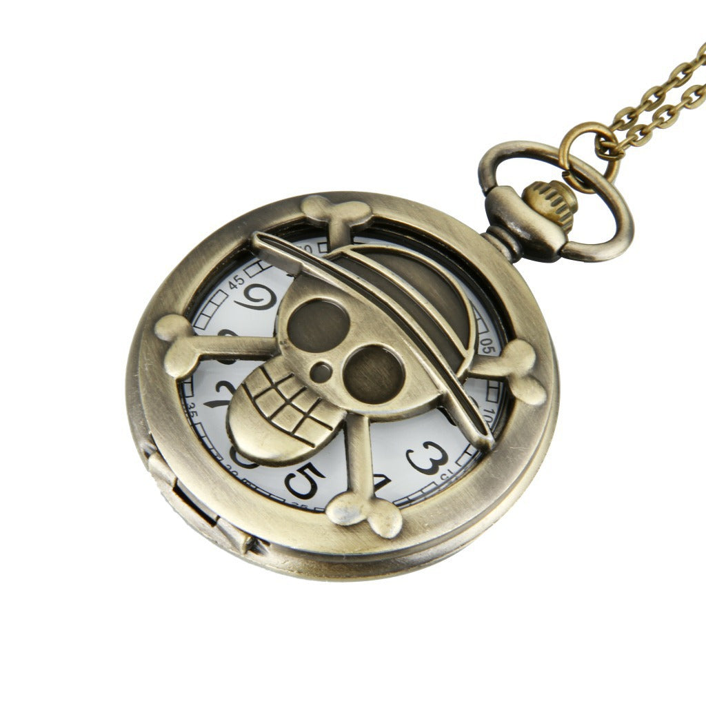 One Piece Straw Hat Pirate Logo Pocket Watch & Necklace