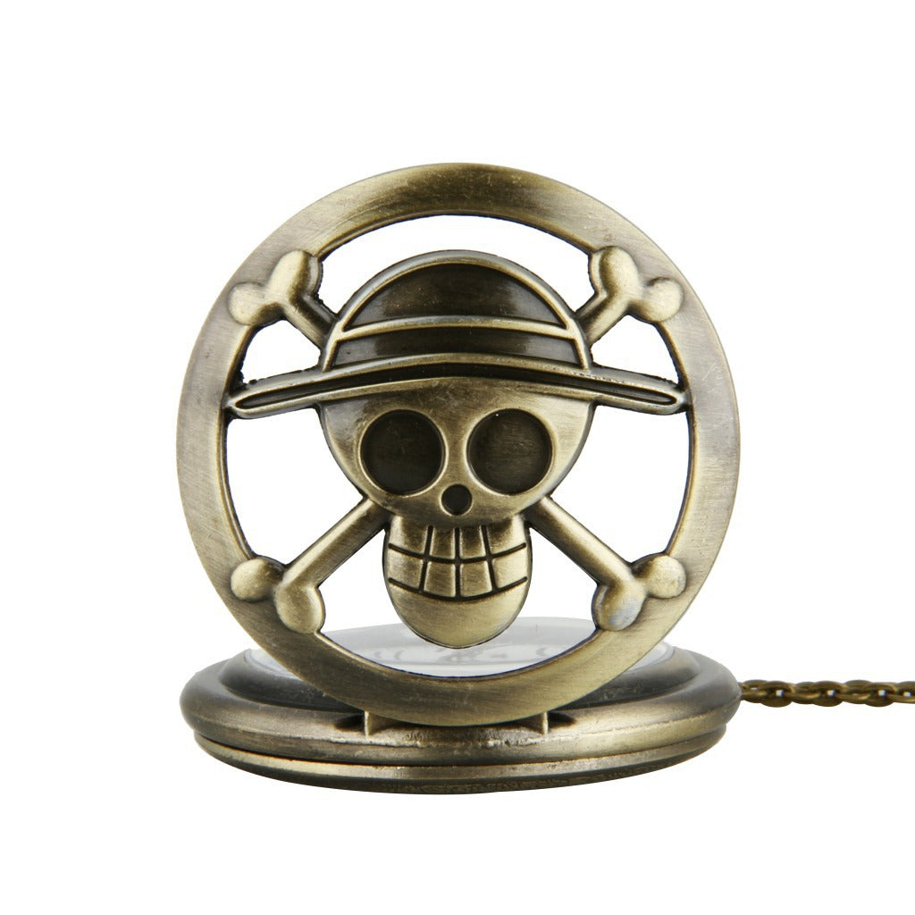 One Piece Straw Hat Pirate Logo Pocket Watch & Necklace