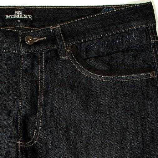 Close-up of the 65 MCMLXV left pocket and embroidered stitching.