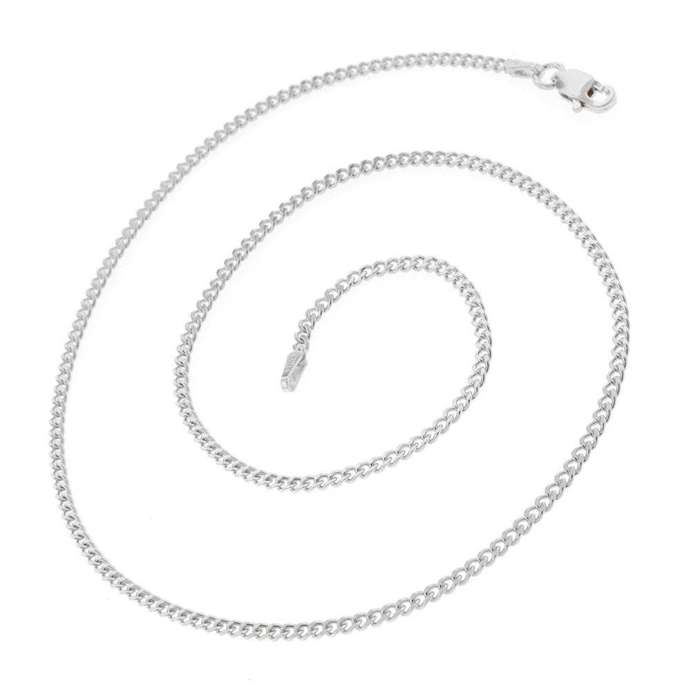 925 Sterling Silver Cuban Chain - 2MM Coiled around and showing the lobster clasp on a white background.