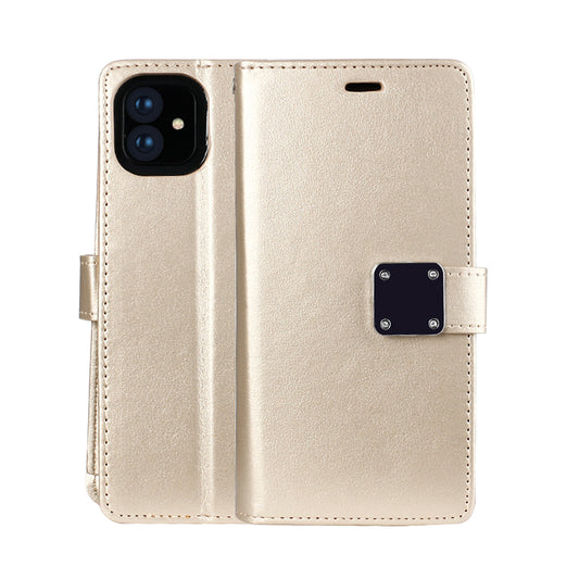 Multi Pockets Folio Leather Wallet Case with Strap for iPhone 13