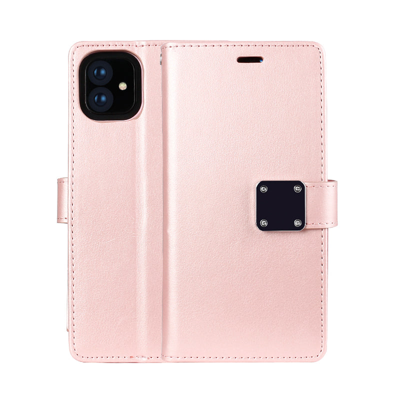 Multi Pockets Folio Leather Wallet Case with Strap for iPhone 13
