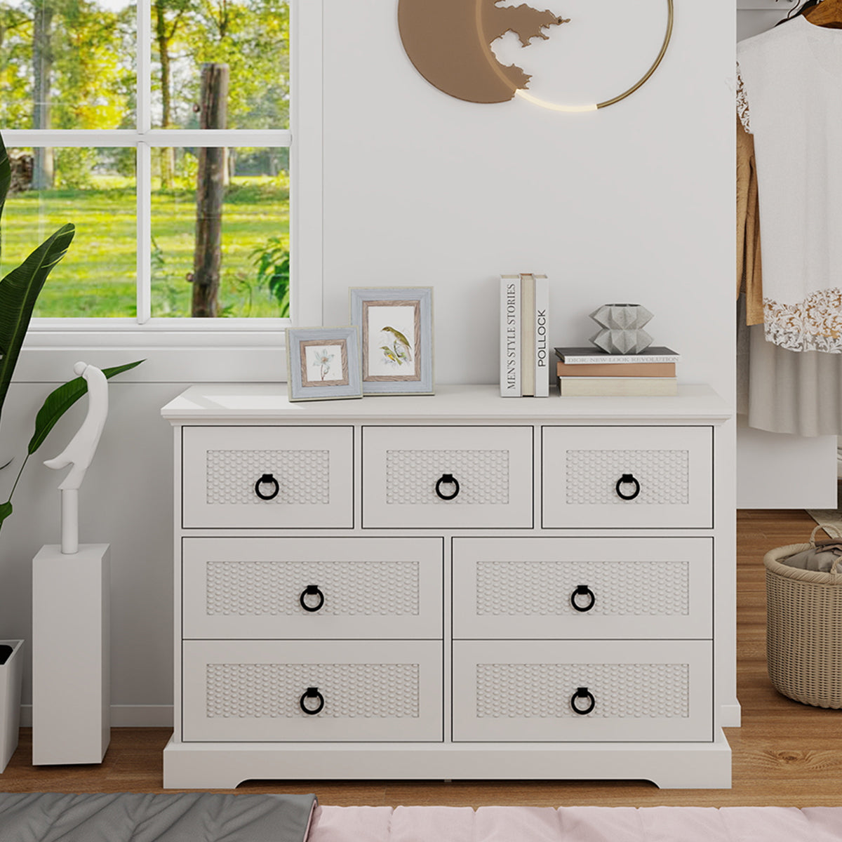 White Modern 7-Drawer Dresser Tall Chest of Drawers for Farmhouse Bedroom