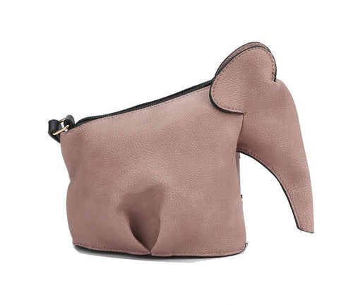 Pink elephant-shaped purse on a white background