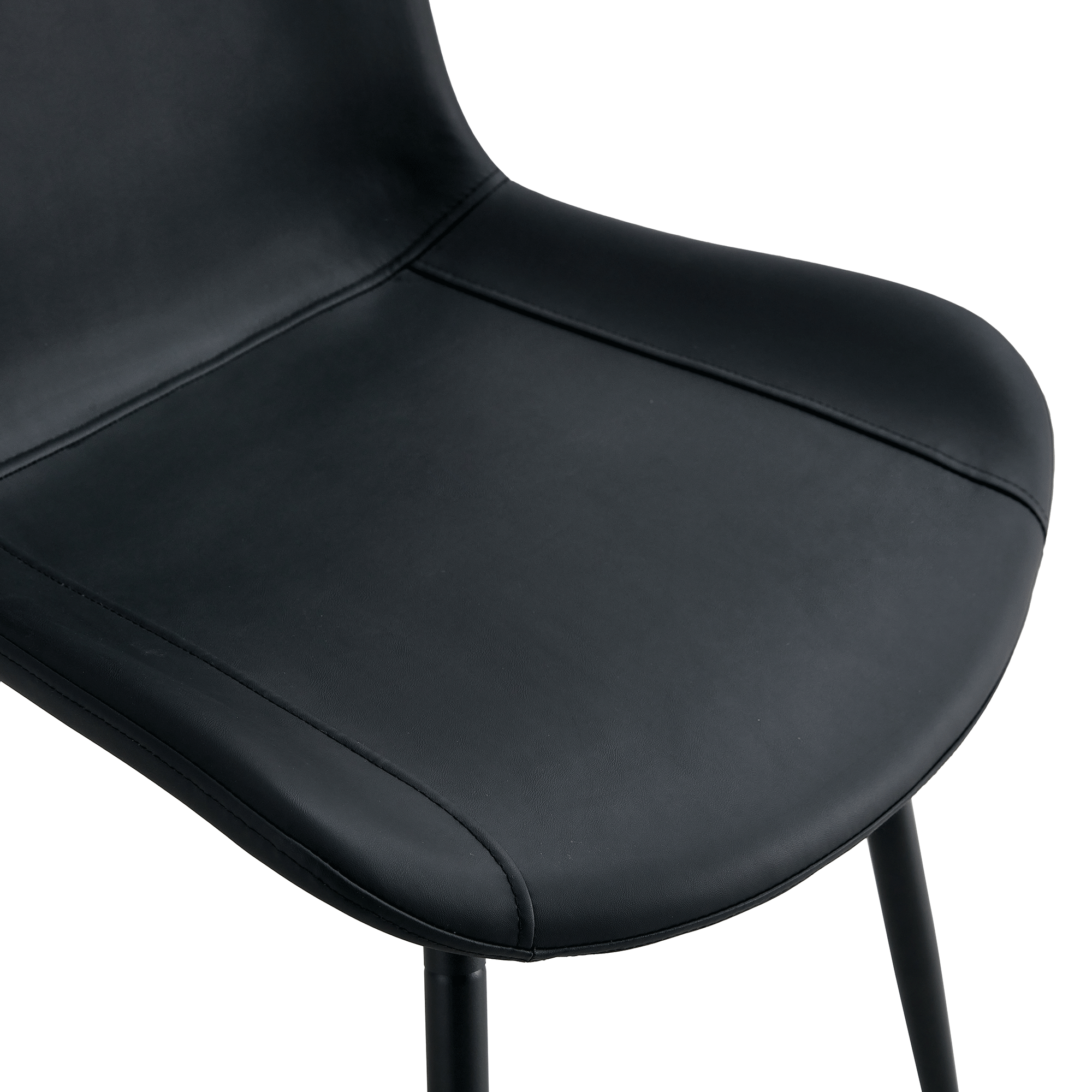 Close-up of a black chair seat on a white background