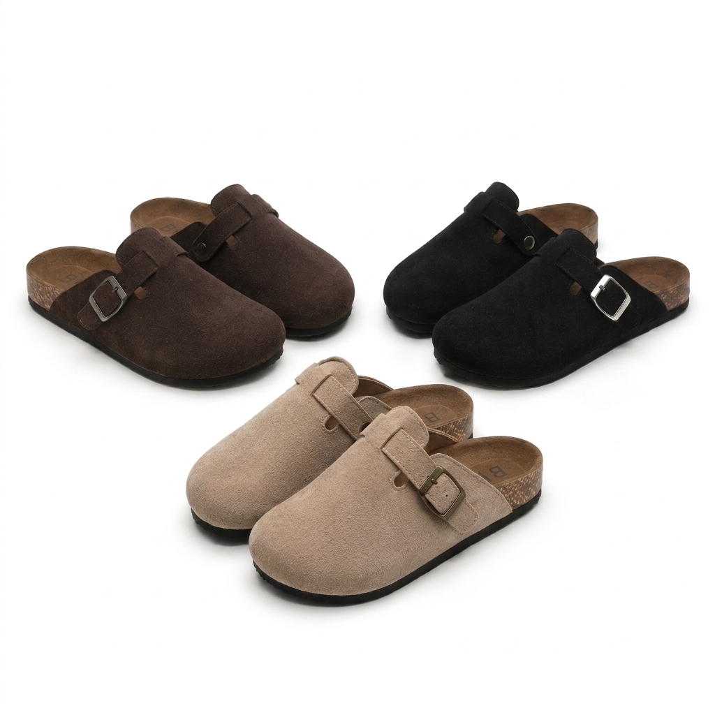 Unisex Premium Suede Boston Silhouette Clogs | Classic Cork Footbed Slip-On Sandals & Comfort Shoes | Mules