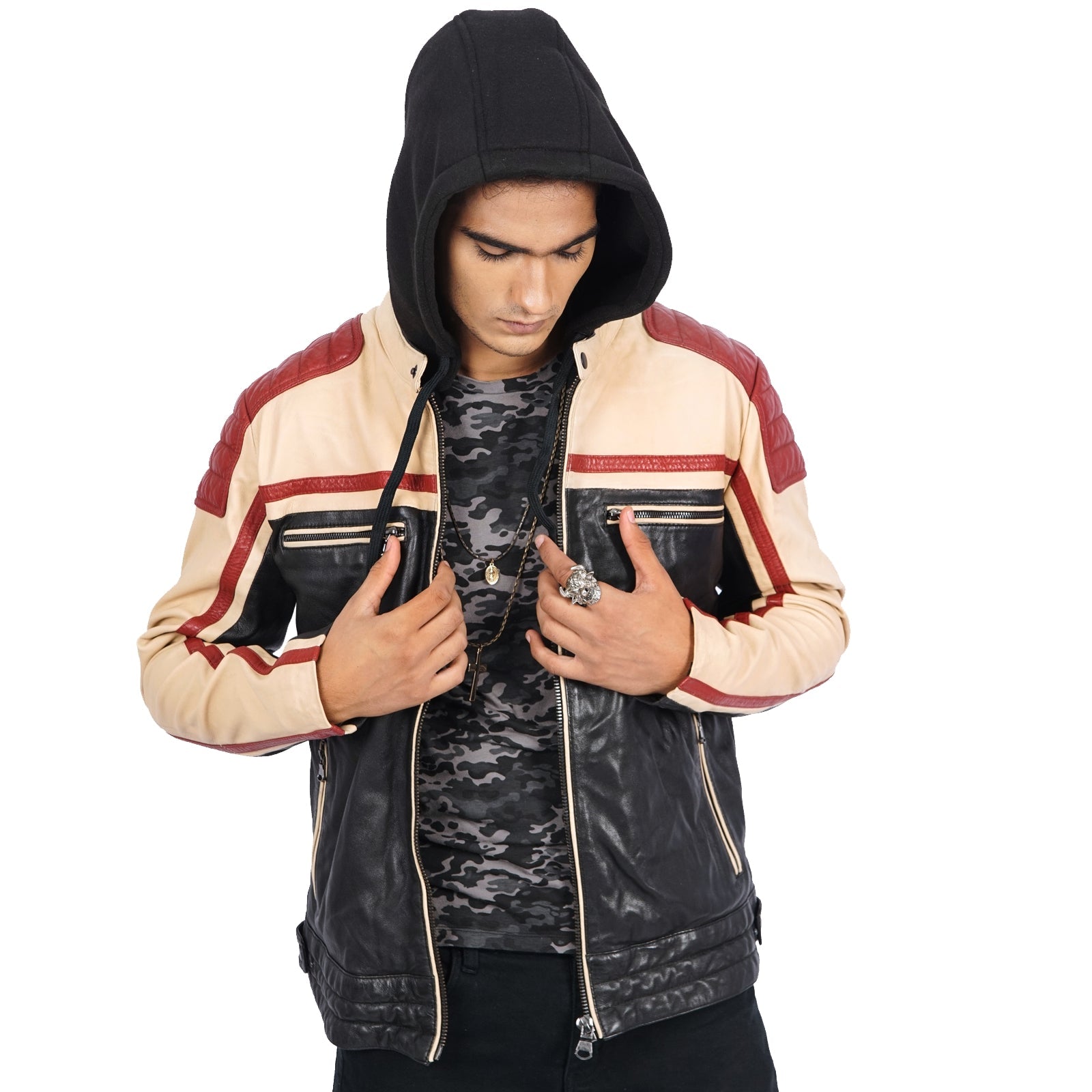 Damian Multi Colour Biker Leather Jacket