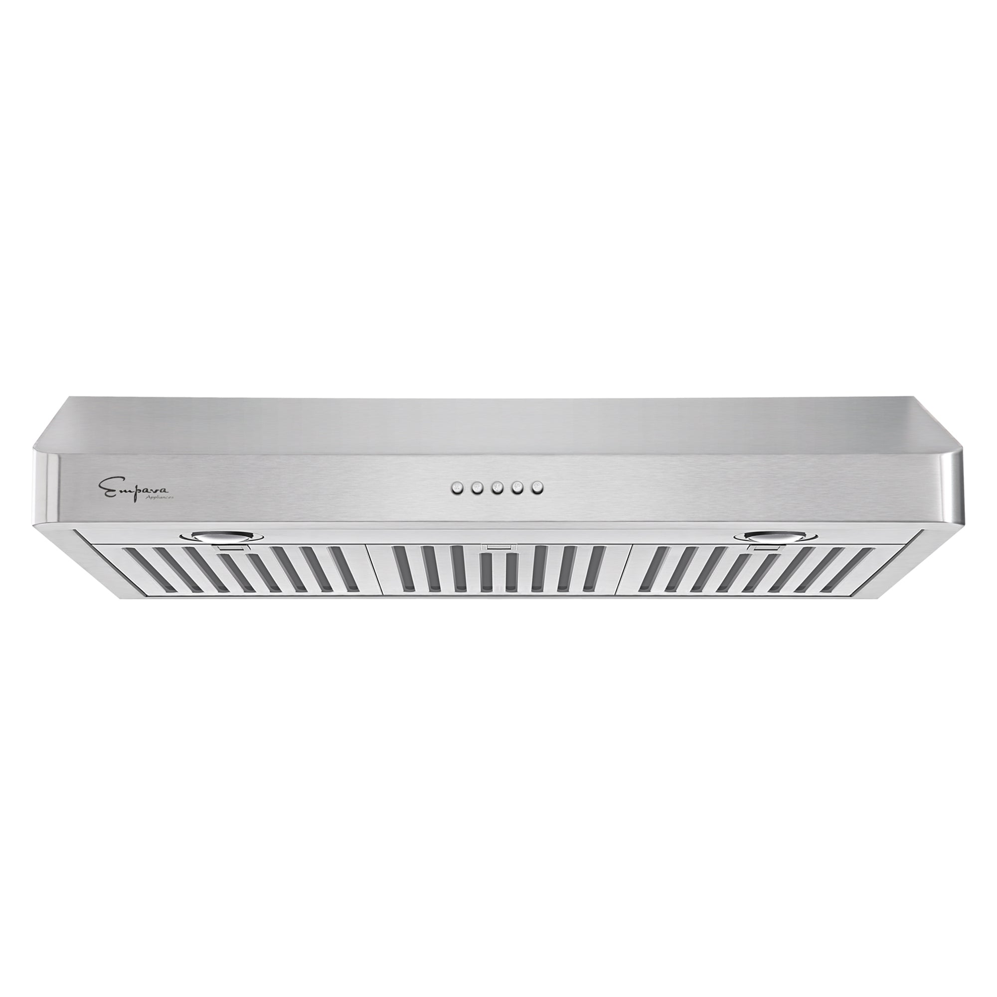 Empava 36RH12 500 CFM ducted under cabinet range hood with button controls and aluminum motors.