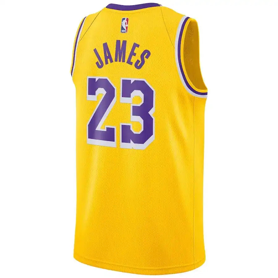 Lebron James LA Lakers 23 Basketball Jersey back side on a white background.