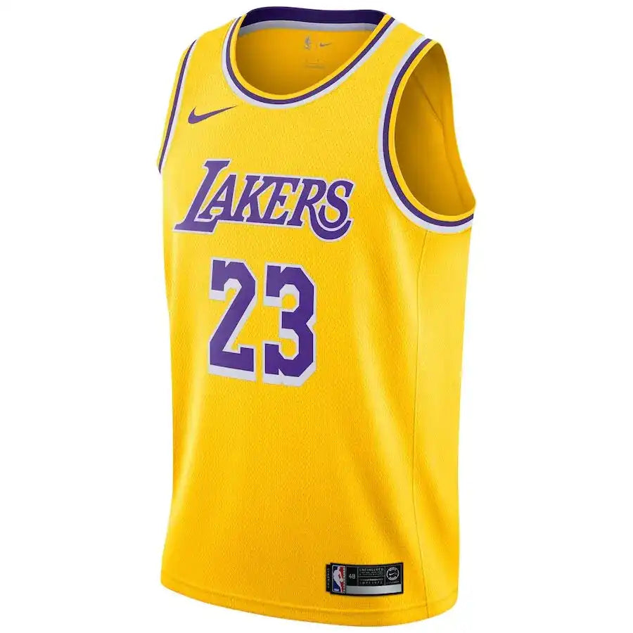 Lebron James LA Lakers 23 Basketball Jersey Front side on a white background.