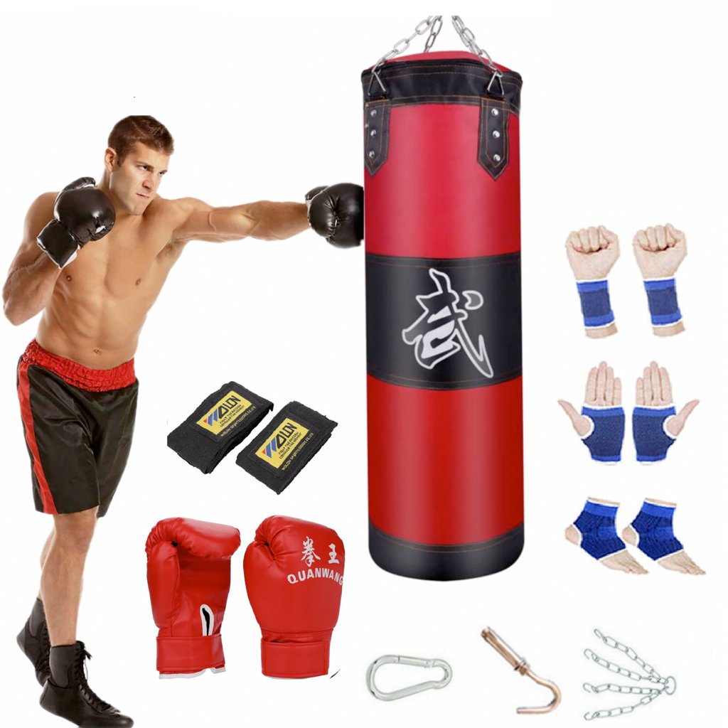 Photo of MMA boxing punching bag and gloves set, showcasing the complete set available for sale.