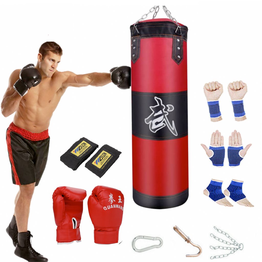 Photo of MMA boxing punching bag and gloves set, showcasing the complete set available for sale.
