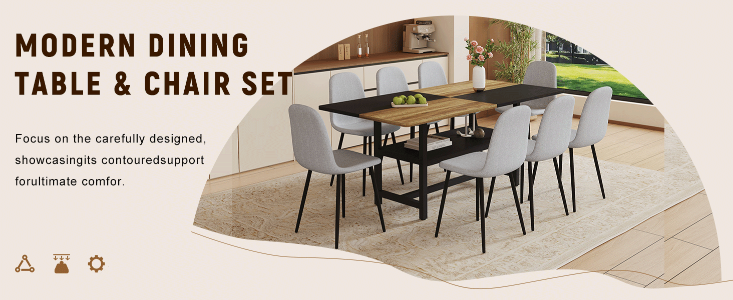 Modern dining table and chair set with a neutral background