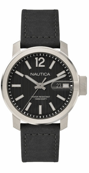 Nautica Men's Sydney Quartz Stainless Steel and Leather Casual Watch