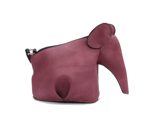 Purple elephant-shaped purse on a white background