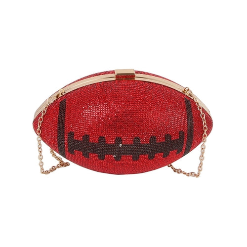 Red Vegan Leather Rhinestone Studded Football Shaped Crossbody Bag