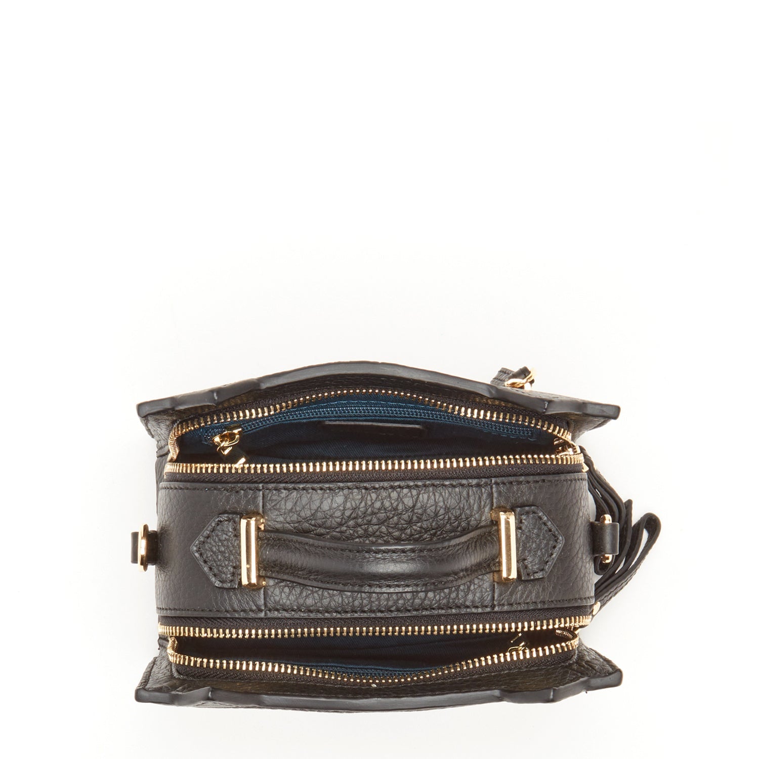 Top Open View of Black Cat Bag showing Vibrant Teal Interior Lining