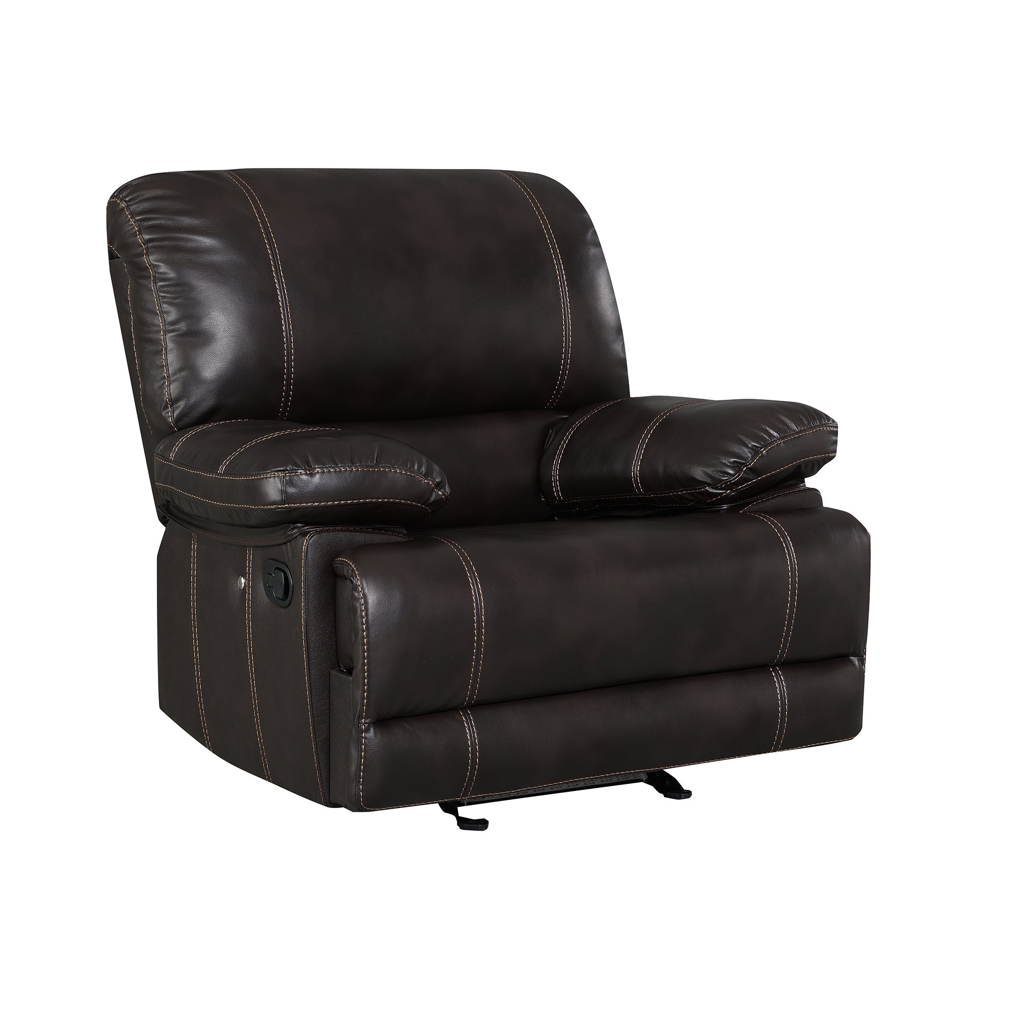 Angled view of the elegant manual reclining theater seat, highlighting the sophisticated design and plush cushions.