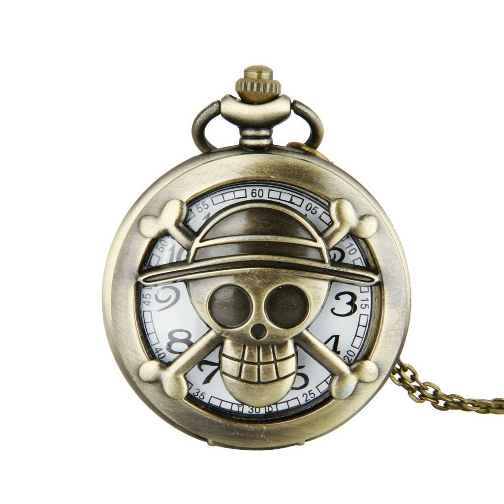 One Piece Straw Hat Pirate Logo Pocket Watch & Necklace