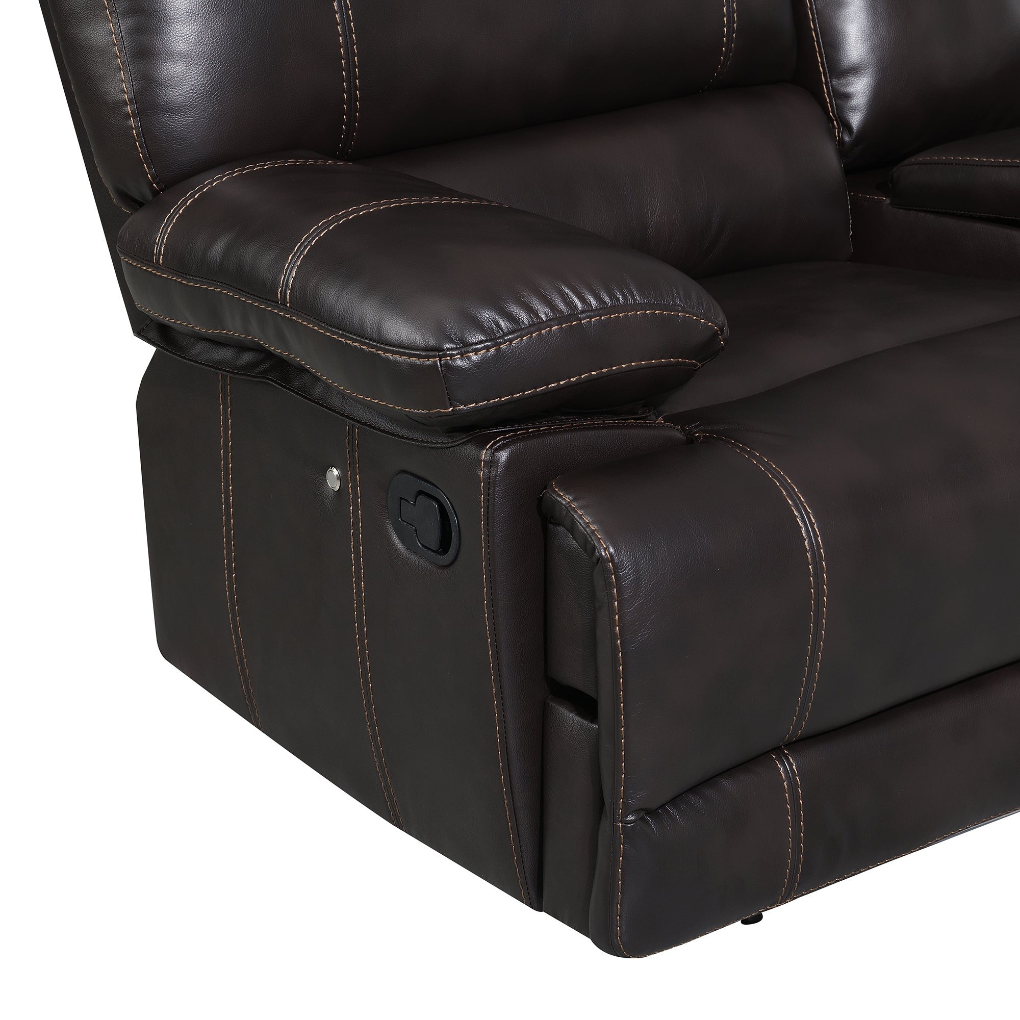 Angled view of the elegant manual reclining theater seat, highlighting the sophisticated design and plush cushions.