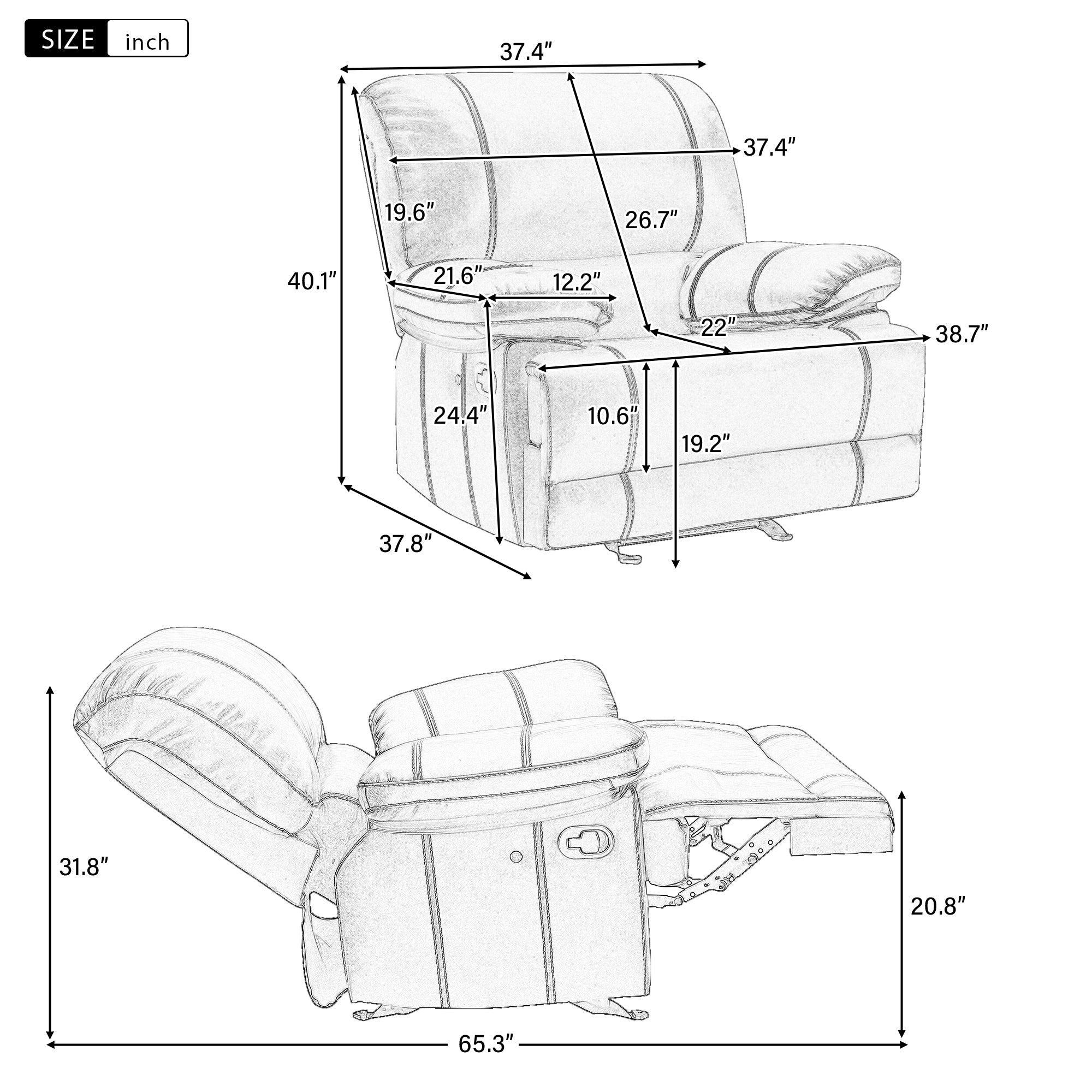 Home theater room setup with the stylish reclining sofa measurements.